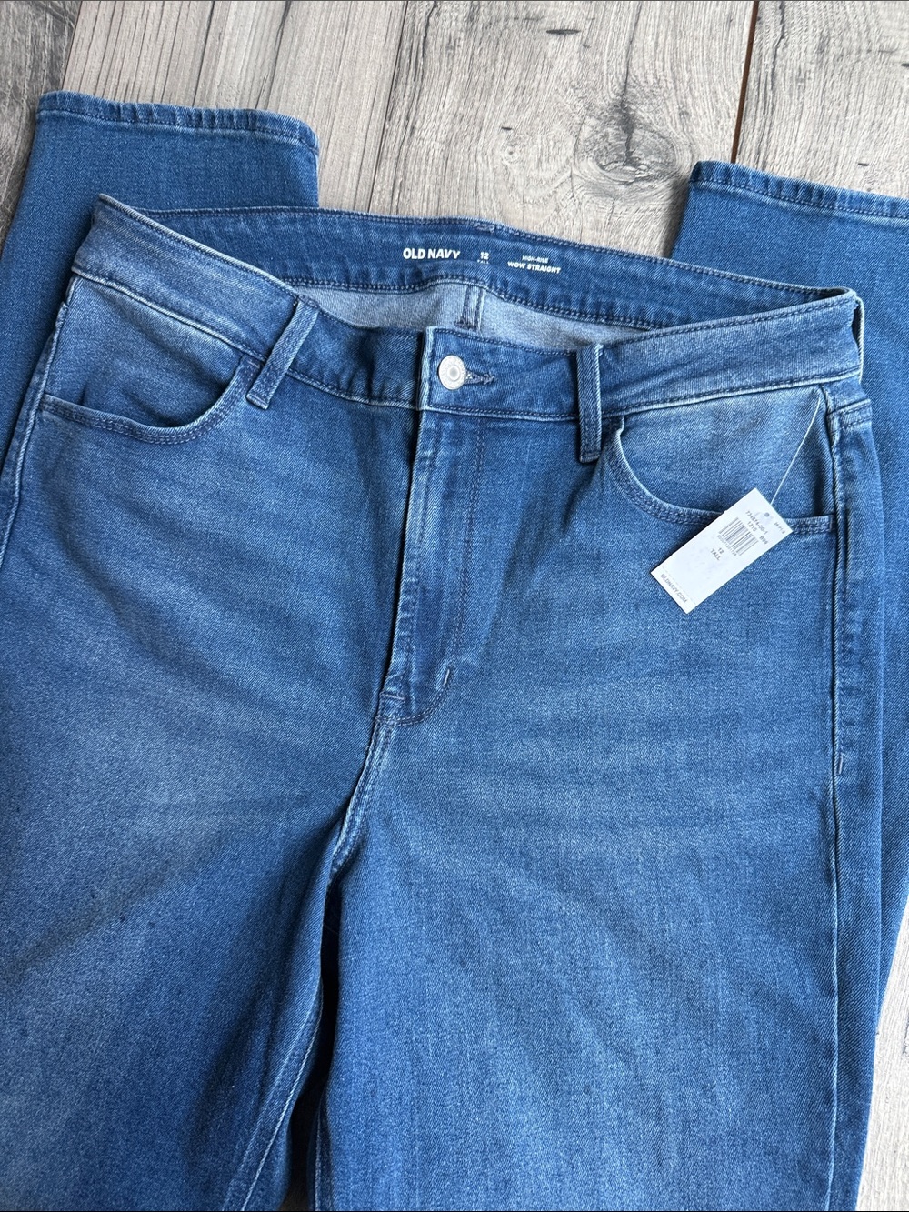 Old Navy Women's Medium Blue Straight Leg WOW Jeans 12 Tall High Rise stretch
